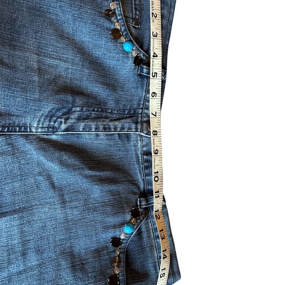 Ruby Rd. Petite Blue Denim Jeans Elastic Turquoise Bead Silver Size 8P - Picture 2 of 6